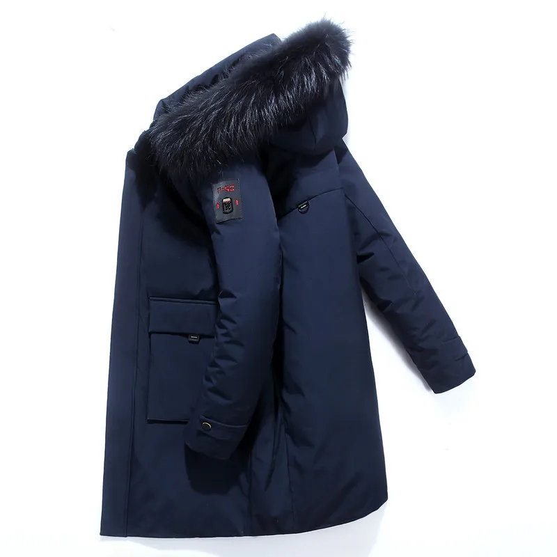 2020 Winter New Men's Fur Collar White Duck Down Jacket Business Fashion Thick Warm Long Parka and Coats Male Brand Clothes