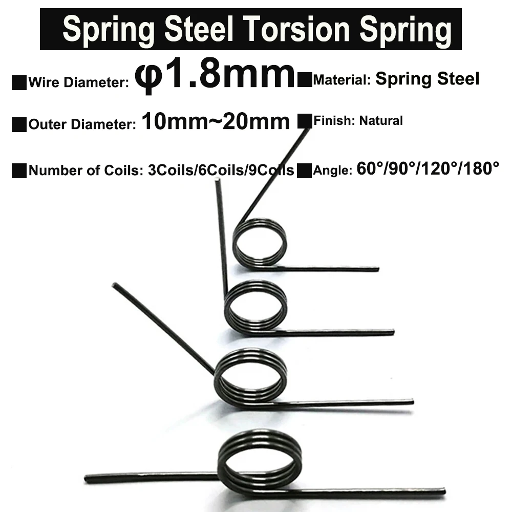 Yiqianyuan 10Pcs Torsion Spring Steel Wire Diameter 1.8mm Hairpin Springs 3/6/9 Coils Angles 60° 90° 120° 180° for DIY Crafts