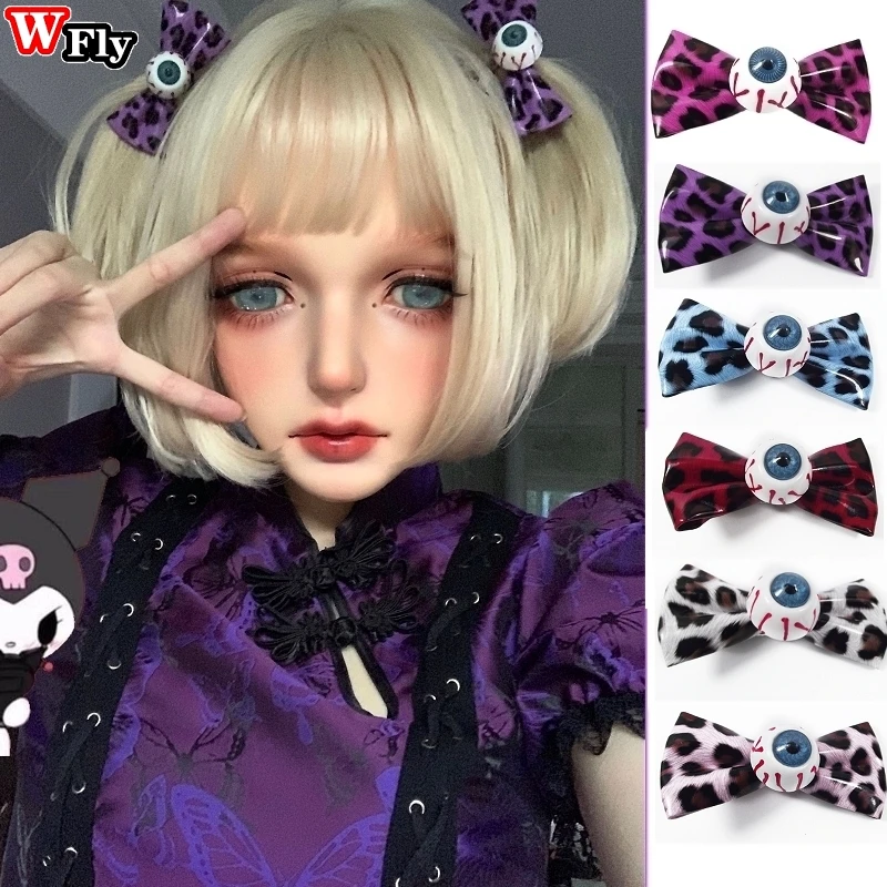 Horquilla con estampado de leopardo para niña, horquillas con lazo, clip anudado lateral, accesorios para el cabello, estilo gótico Harajuku Lolita