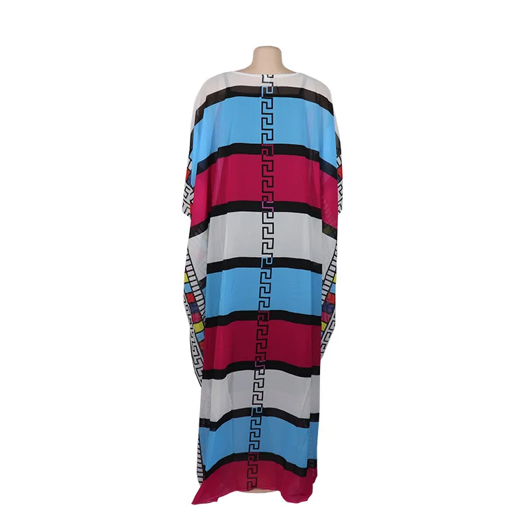 African 2020 Lady Dress Round Collar Pullover Stripes Pattern Printing Bat Sleeve Loose Type Women Skirt