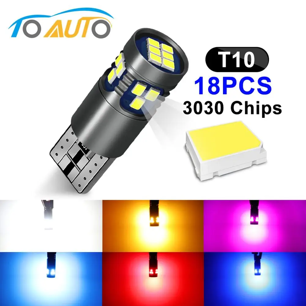 

1 шт., автомобильная светодиодная лампа T10 W5W 18SMD 3030 168 194 6000 лм