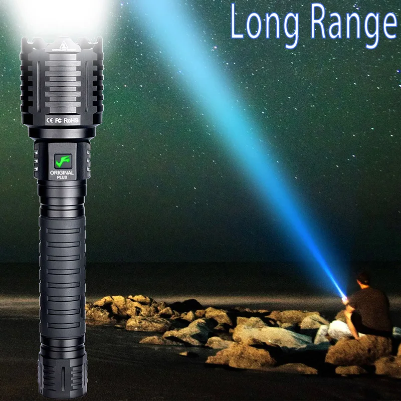 Upgrade 10000mAH Powerful XHP160.2 Flashlight 16-Core LED Self Defense Electric Torch USB Rechargeable Zoom Flash Light