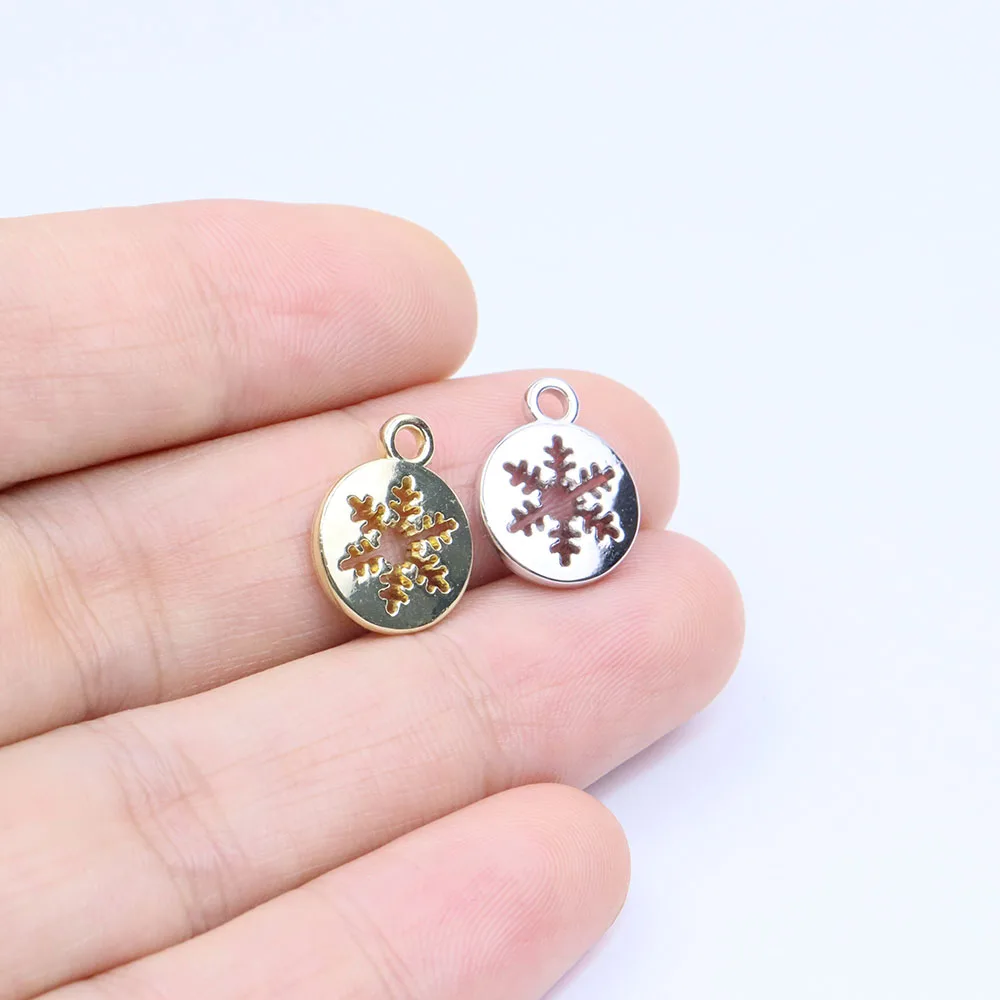 Eruifa 20 Stück 11 mm beliebte Schneeflocke Zinklegierung Schmuck DIY Charms Anhänger Frauen Mädchen Halskette, Ohrring Armband 2 Farben