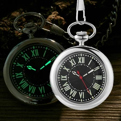 Luminous Quartz Pocket Watch Smooth FOB Chain Locket Dial Hollow Steampunk Men Women Mens Clock Black Box  Reloj De Bolsillo