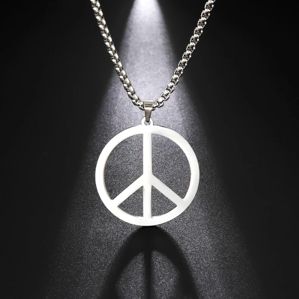 LIKGREAT Peace Sign Symbol Pendant Necklace for Men Women Stainless Steel Fashion Anti-nuclear Warfare Charm Jewelry