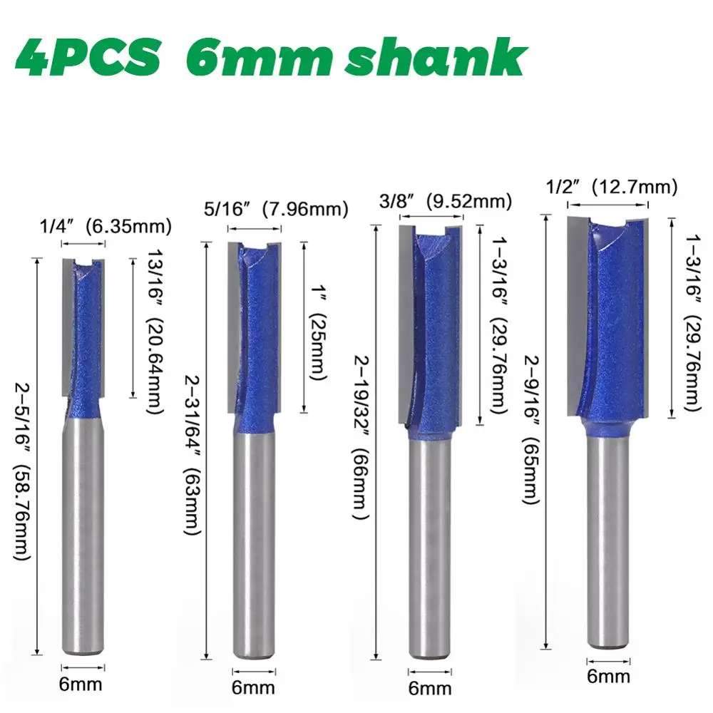 1PCS 1/4″ Shank 6mm shank Straight Woodworking Router Bit Set Carpenter Milling Cutter 1/4″,5/16″,3/8″,1/2″Cutting Diameter