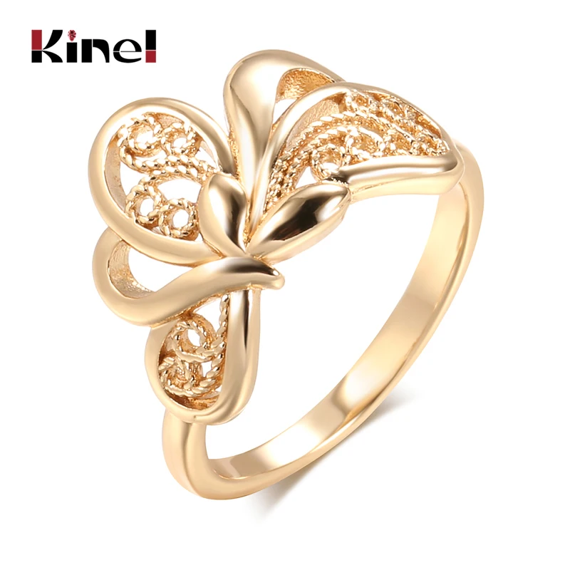 Kinel Lucky Hollow Weaving Flowers Rings for Women 585 Rose Gold Ethnic Bride Wedding Jewelry Fashion 2021 New Party Usual Rings