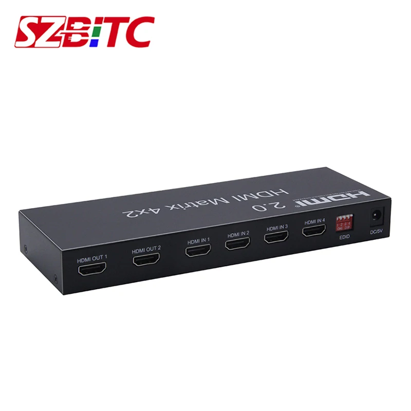 SZBITC 4K 4x2 HDMI  Matrix Switcher 4 input 2 output Video Splitter EDID Dual 3.5mm jack Audio