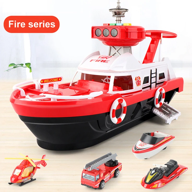 QWZ Big Size Simulation Track Inertia Boat Diecasts Toy Vehicles Music Story Light Ship Model Toy Car Parking Boys For Kids Gift