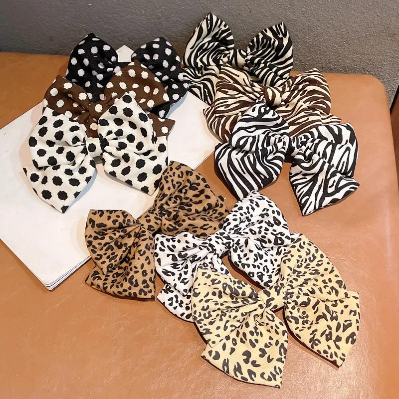 2022 New Fashion Beautiful Sweet Print Sweet Leopard Striped Bow Spring Hairpin Barrettes for Women Girls Accessories Headwear