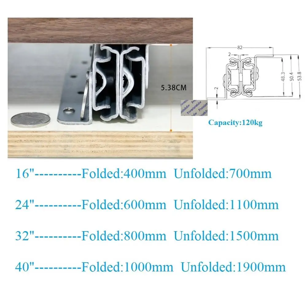 Steel Heavy Duty 3 Fold Bottom Mounting Pull Out Draw Slide Rail Under Stair Storage Pull-out Silver Black