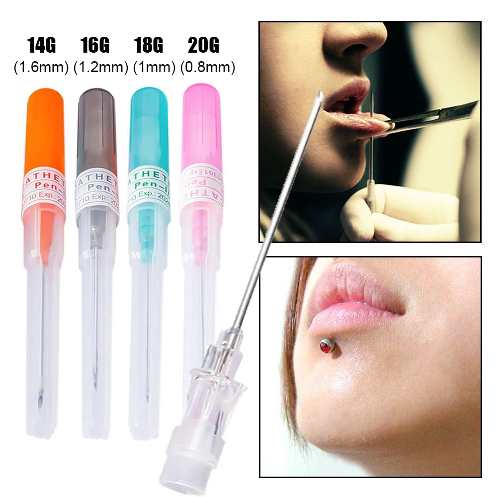 14G-20G Body Piercing Needles  I.V Catheter Cannula Tool Surgical Steel Sterilized Tattoo Neetdle Nose Lip Ear Piercing Jewelry