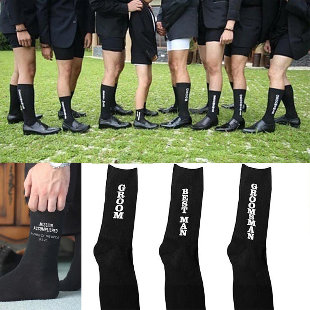 

Wedding Men Groom Best man Groomsmen Letter Socks Fashion Combed Cotton Dressing Socks Wedding Party Socks