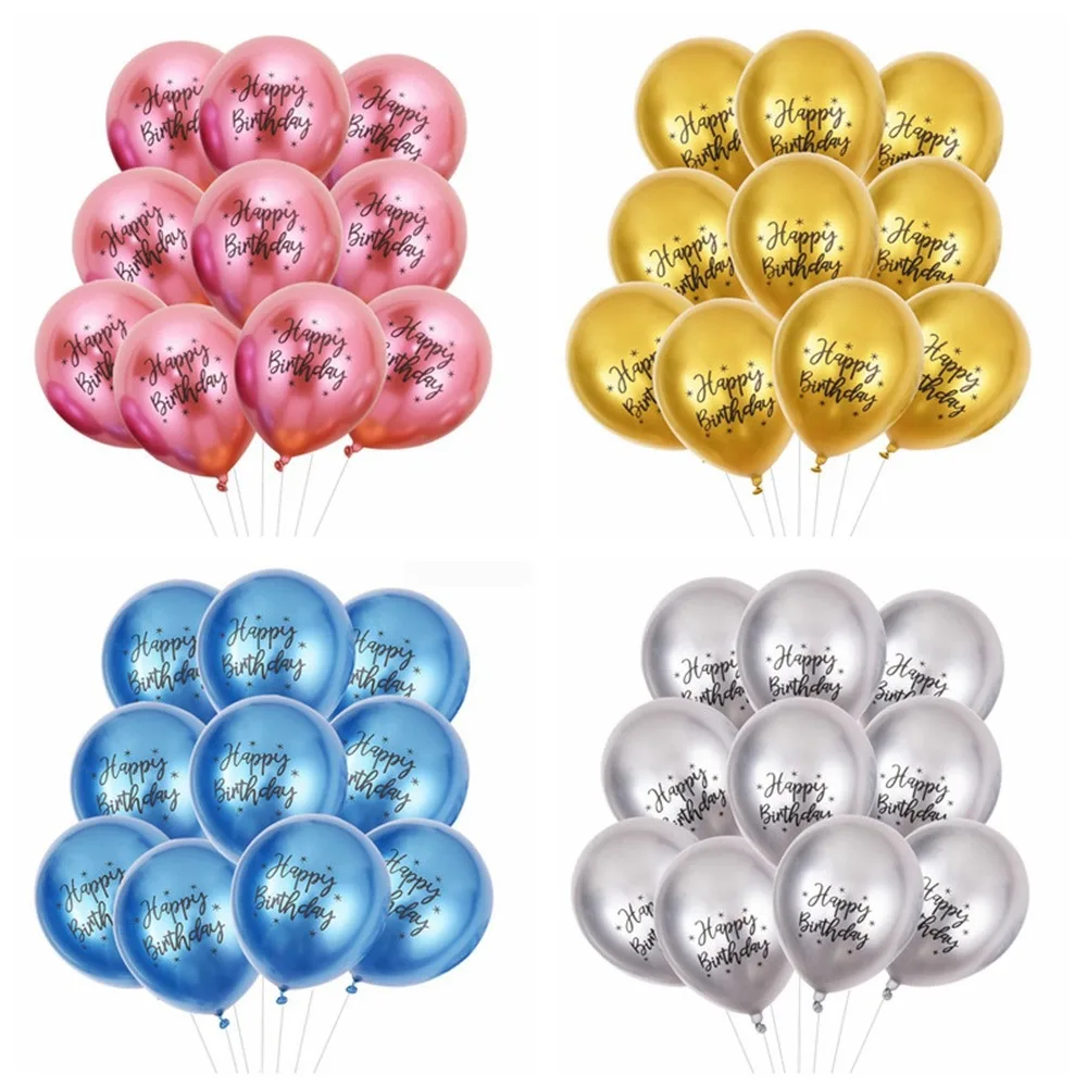 12 Inch Chrome Metal Balloon Printing Happy Birthday Round Balloons Birthday Party Wedding Anniversary Decoration Accessories