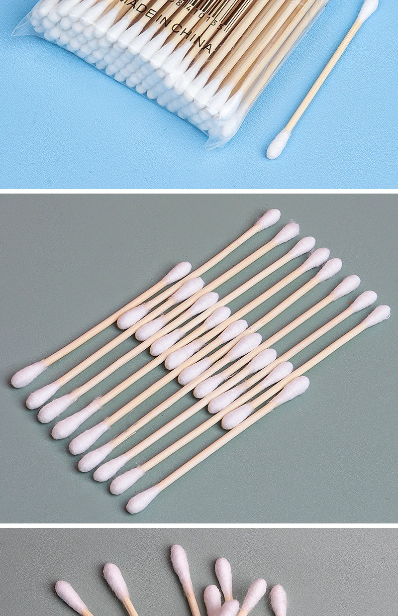 100 stücke Doppel Kopf Baumwolle Tupfer Holz Sticks Baumwolle Tupfer Microbrush Einweg Baumwolle Knospen Für Schönheit Make-Up Nase Ohren Reinigung – Detail 9