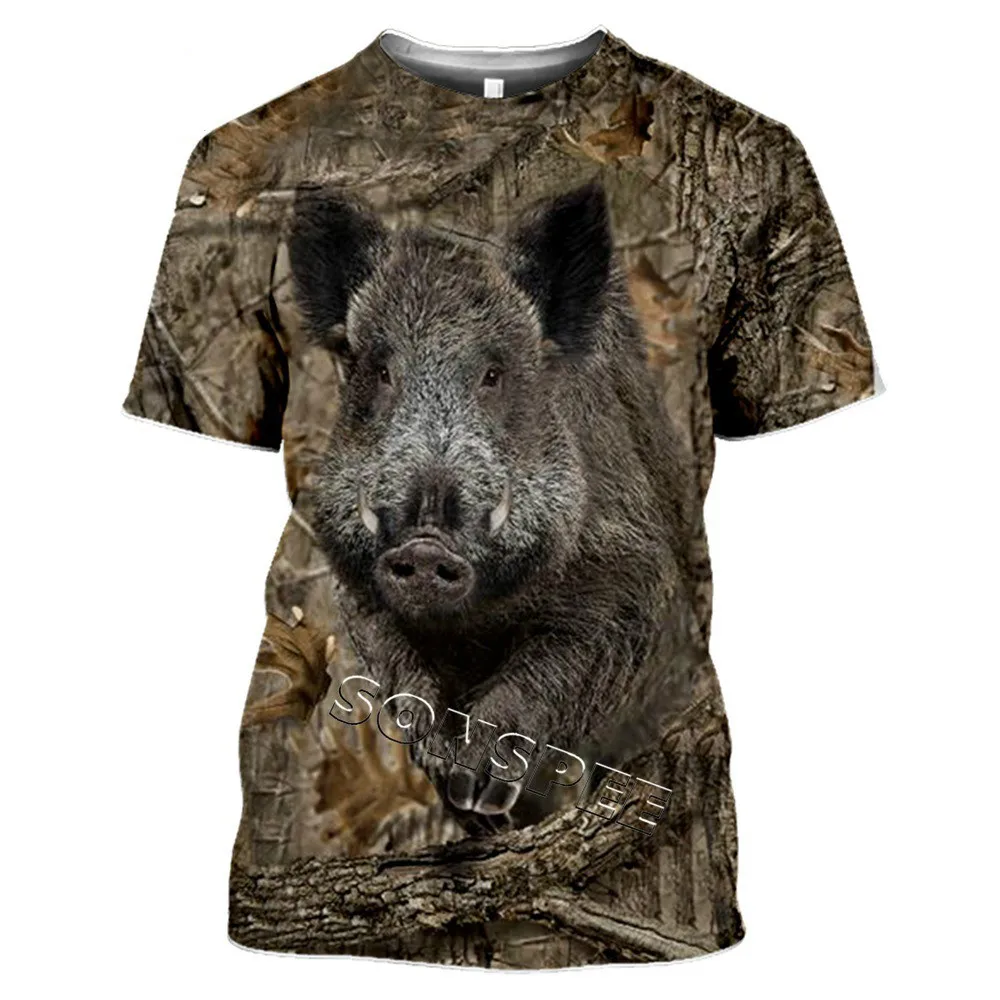 

Bark Men's Camouflage 3D Printing T-shirt Fashion Streetwear Short Sleeve Pullover Hunting Animal Wild Boar Leisure Summer