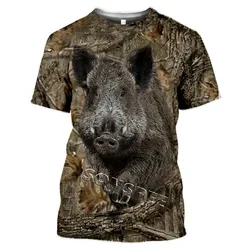 Bark Men's Camouflage 3D Printing T-shirt Fashion Streetwear Short Sleeve Pullover Hunting Animal Wild Boar Leisure Summer