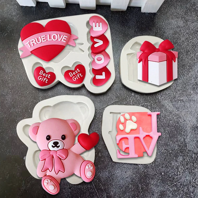 Bear LOVE Heart Silicone Sugarcraft Mold Resin Tools Cupcake Fondant Cake Decorating Tools