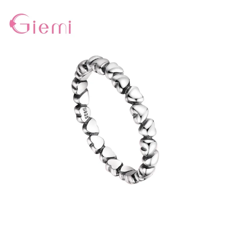 Genuine 925 Sterling Silver Stackable Ring Heart Finger Rings For Women Wedding Anniversary Trend Jewelry Anel Dropshipping