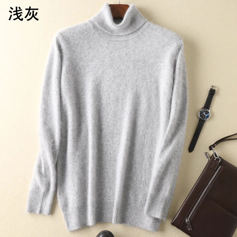 Men\'s 100% pure Mink Cashmere Sweaters Soft Warm Turtleneck Casual Pullovers Winter Long Sleeve High Quanlity Tops 17Colors Jump