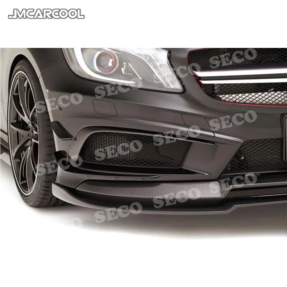 for Mercedes Benz A Class W176 A250 Sport Bumper 2013-2015 Double Front Lip Spoiler Carbon Fiber Head Chin Protector Car Styling