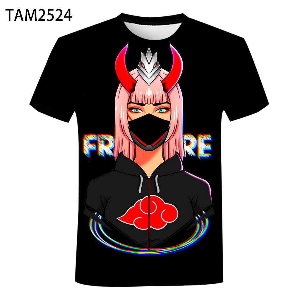 Camiseta deportiva de manga corta con estampado 3D para hombre y mujer, camisa de manga corta con cuello redondo, juego de disparos de fuego libre