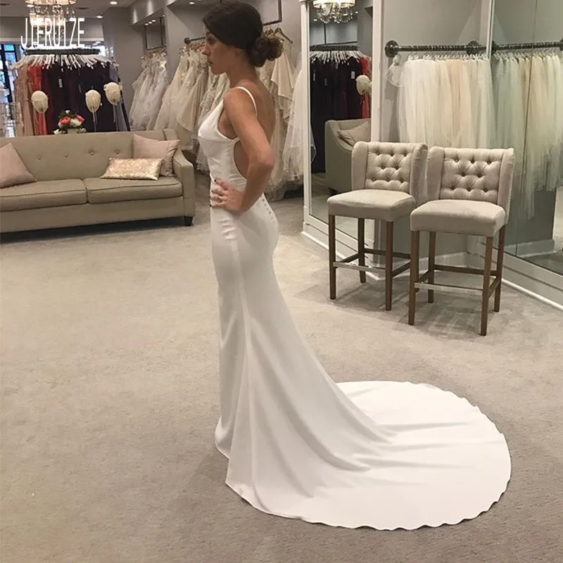 JIERUIZE Sexy szyfonowe suknie ślubne głębokie V Neck Backless plaża syrenka suknie ślubne Boho weselny suknie vestido de noiva