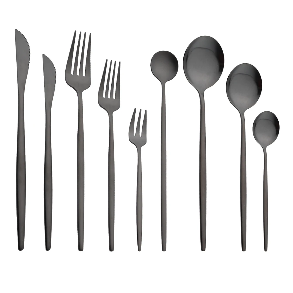 Matte Black Dinnerware Set Knife Fork Dessert Spoon Tableware Cutlery Set Stainless Steel Silverware Flatware Kitchen Dinner Set