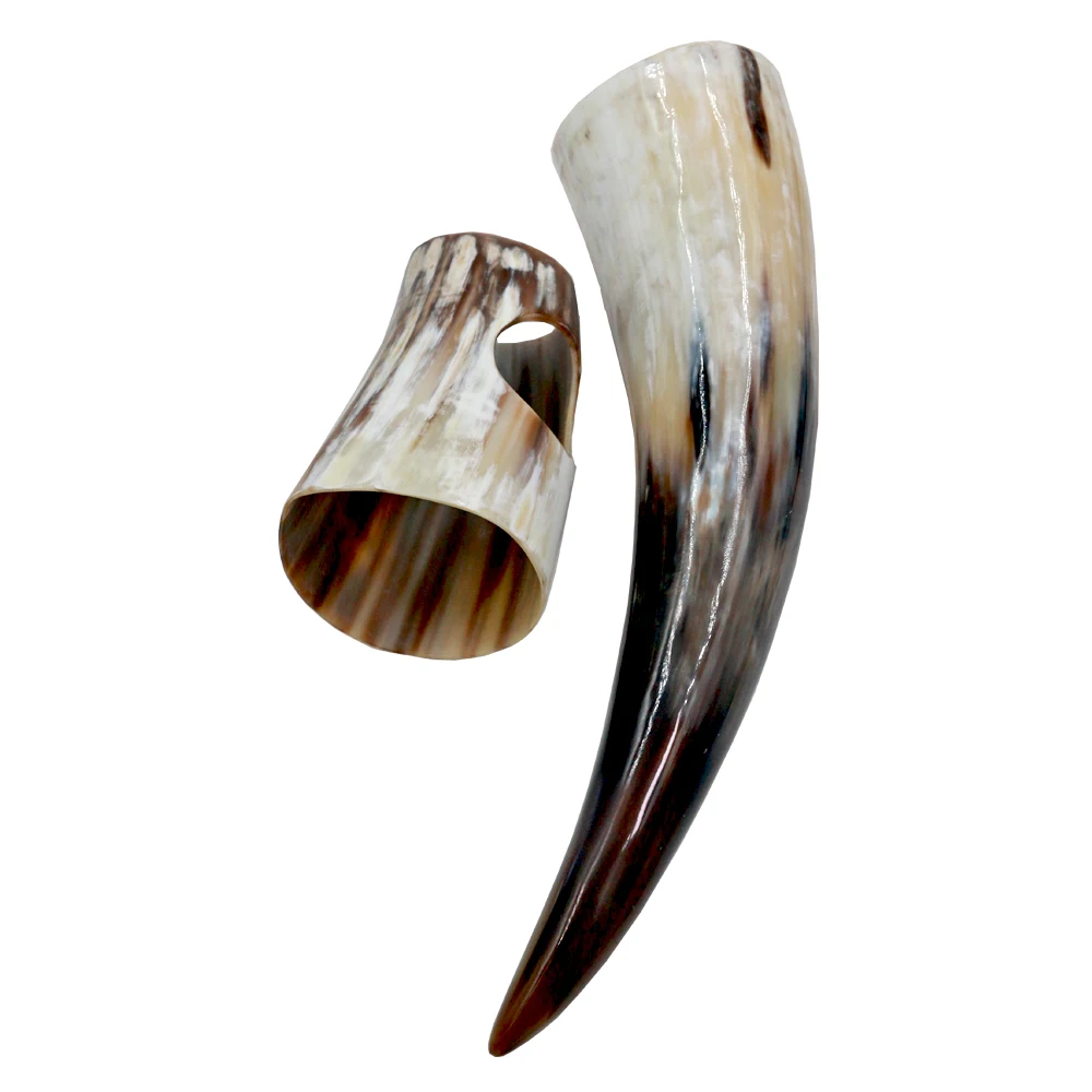 Natural Viking Drinking Horn with Stand or Leather Case- Horn Mug with Polished Finish