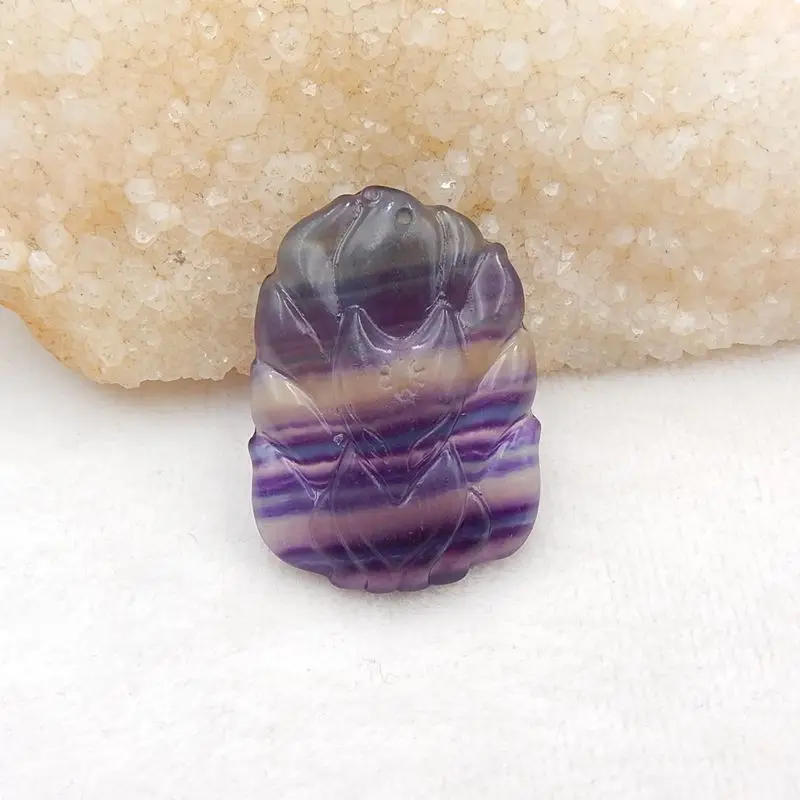 

Natural Stone Fluorite Gemstone Carved Fox Pendant Jewelry Animal Necklace Accessories 45x32x9mm,26g