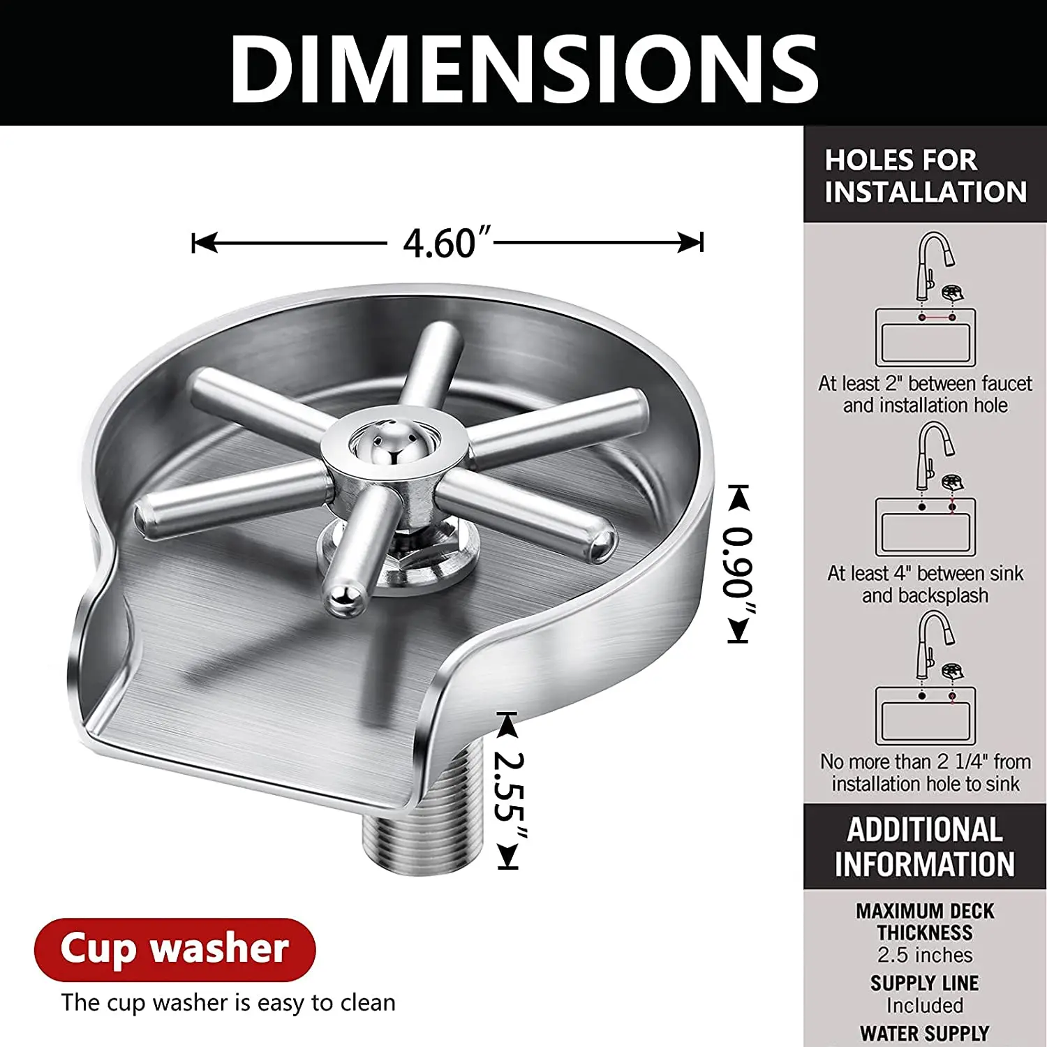 Glass Rinser for Kitchen Sink Brushed Stainless Steel, Kitchen Sink Accessories, Bar Glass Rinser, Brush Nickel