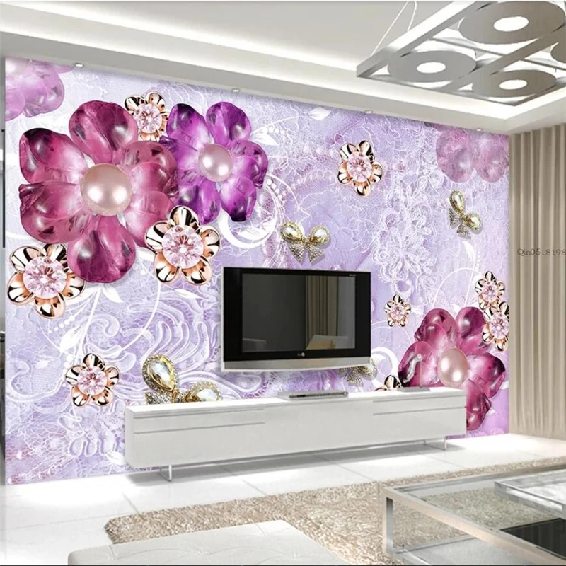

wellyu Customized large murals fashion home decoration luxury gorgeous purple European flowers 3d stereo TV background wall