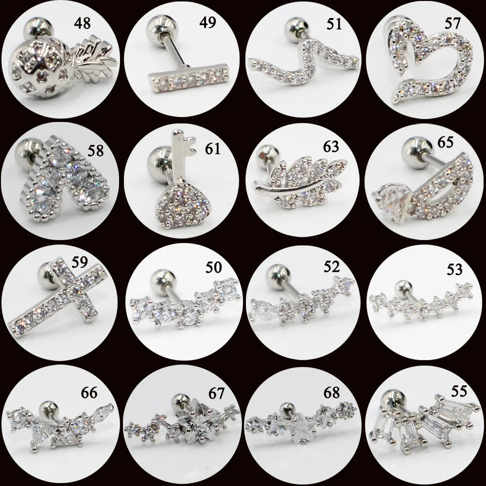 1PC Ear Studs 60Styles Chosse CZ Zircon Moon Star Earring Tragus Helix Cartilage Gold & Silver Color Body Piercing Jewelry 20G