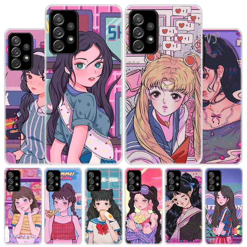 INS Kawaii Japanese Anime illustration Girl Cover Phone Case For Samsung Galaxy A51 A71 A50 A70 A40 A30 A20E A10 A41 A31 A21S A1