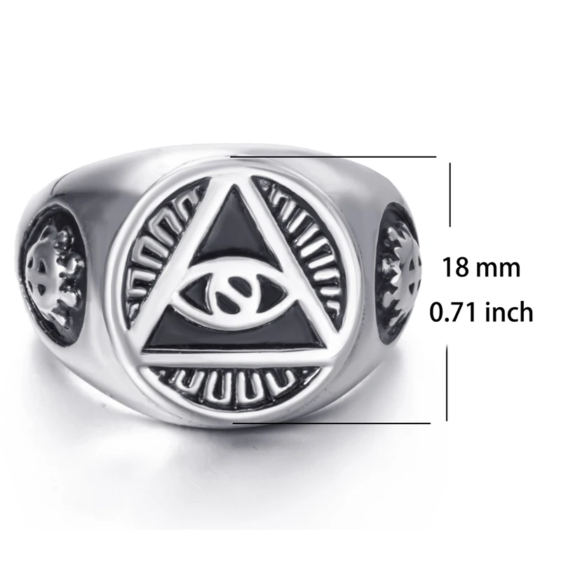 Elfasio Mens Stainless Steel Ring Illuminati The All-seeing-eye Illunati Pyramid/eye Masonic Symbol Vintage Jewelry Size 7-15