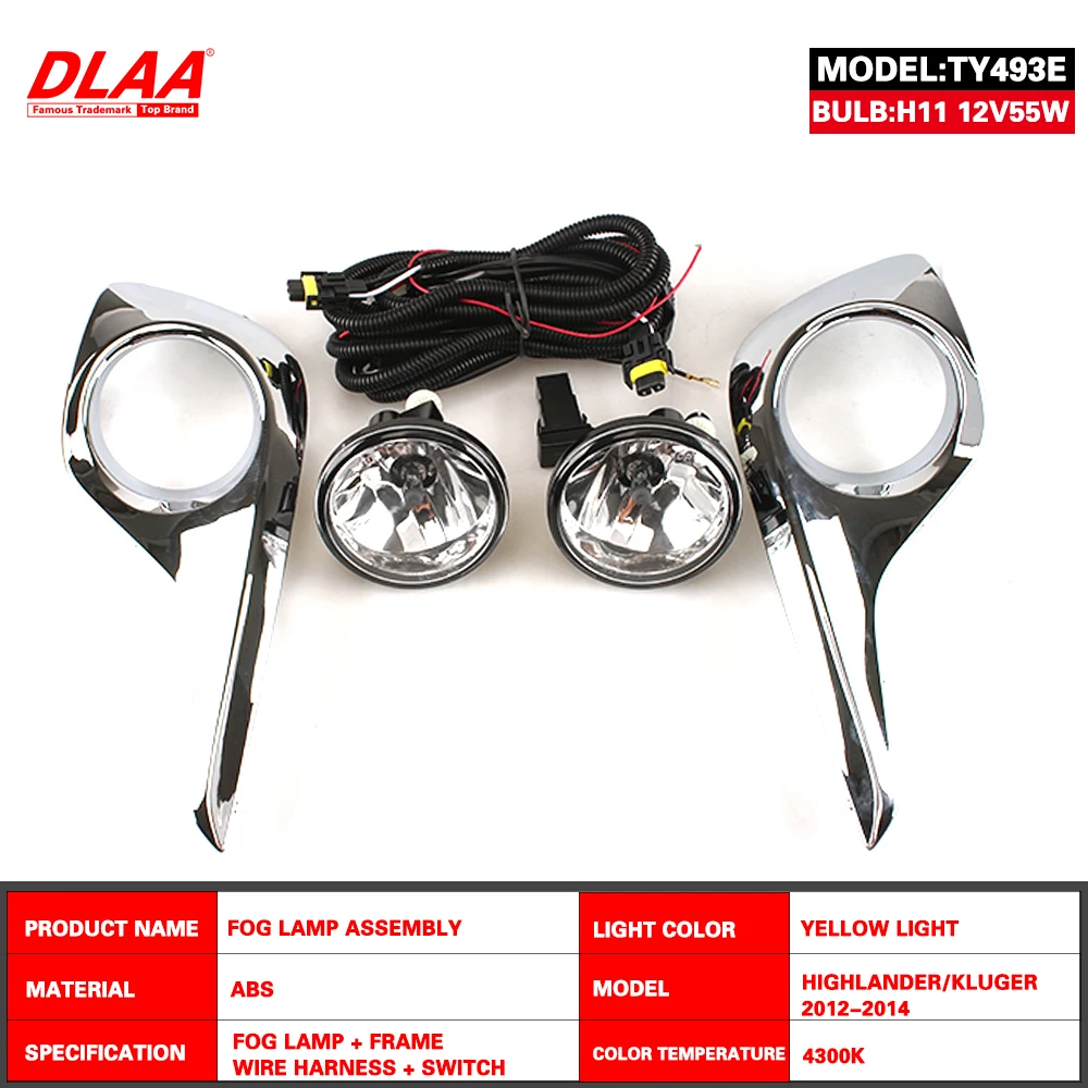 DLAA Front Fog Lights for HIGHLANDER KLUGER 2012-2014 Car Styling Spot Light Fog Lamps with Switch 1 Pair