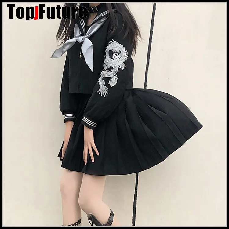 silver pink embroidered dragon Orthodox college Japanese student school uniform JK Uniform suit BAD GIRL cosplay sailor suit