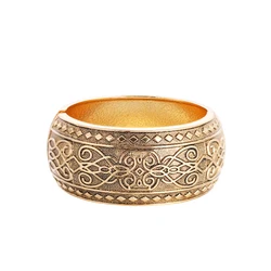 Retro Brass Carved Flower Pattern Bangle Classic Open Wide Bracelet Women Wristband Decor Party Gifts