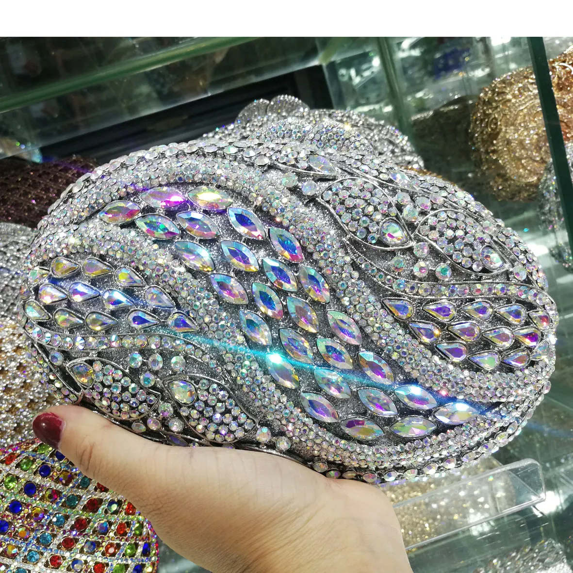 Bolso de mano de lujo para mujer, bolsa de noche de Cristal AB, plata, diamante, fiesta, boda, rosa, Boutique nupcial