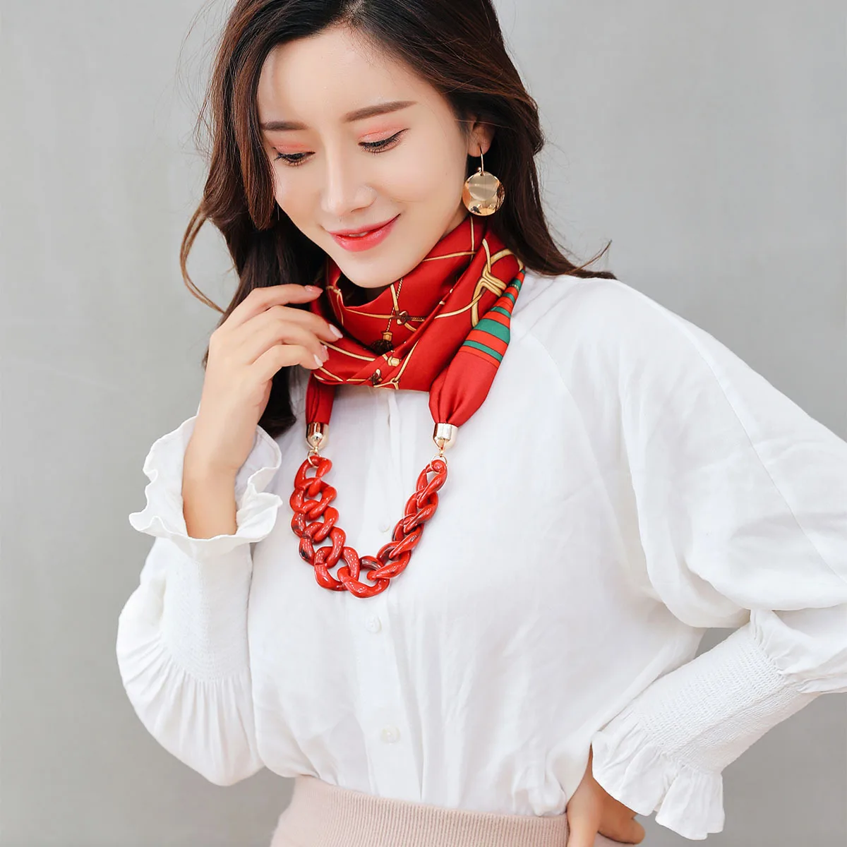 European American Fashion Silk Scarf Pendant Necklace Decoration Ring Scarf National Scarves Foulard Femme Accessories Scarf