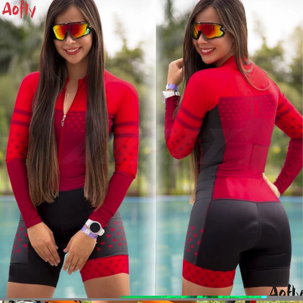 Kafitt Women's Professional Triathlon Cycling Jersey Little Monkey Summer Jumpsuit Professional Competition Long Sleeve