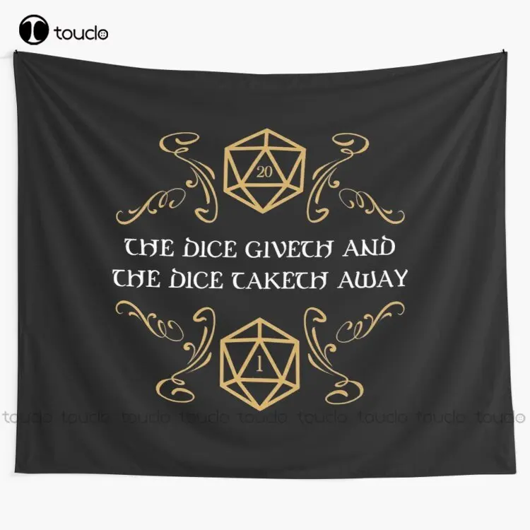 New The Dice Giveth And Taketh Away Natural 20 And Critical Fail Tapestry Yellow Tapestry Background Wall Printed Tapestry