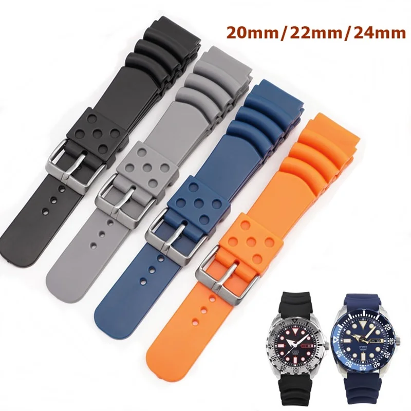 Silicone Watch Strap for Seiko Casio Watch Waterproof Sport Bracelet for Men Women Generic Rubber Watchband 20mm 22mm 24mm