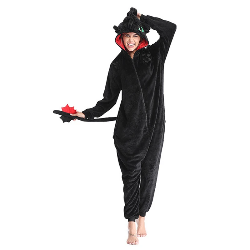 How to Train Your Dragon Toothless Anime Kigurumi Women Winter Flannel Animal Onesie Cute Cosplay Sleepwear Jumpsuit Pajamas