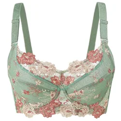 Women's Big Size Full Coverage Floral Embrodiery Ultra-thin Bra Lingerie 36 38 40 42 44 46 48 B C D E F