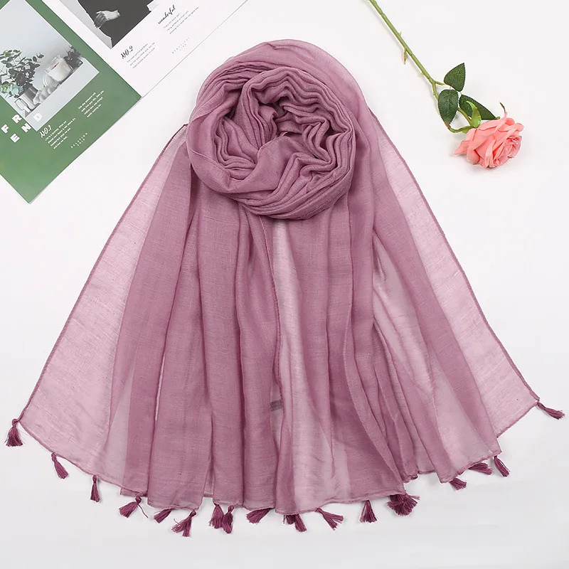 31 Colors Plain Solid Tassel Viscose Shawl Scarf Lady High Quality Shawls and Wraps Pashmina Stole Bufanda Muslim Hijab 180*90Cm