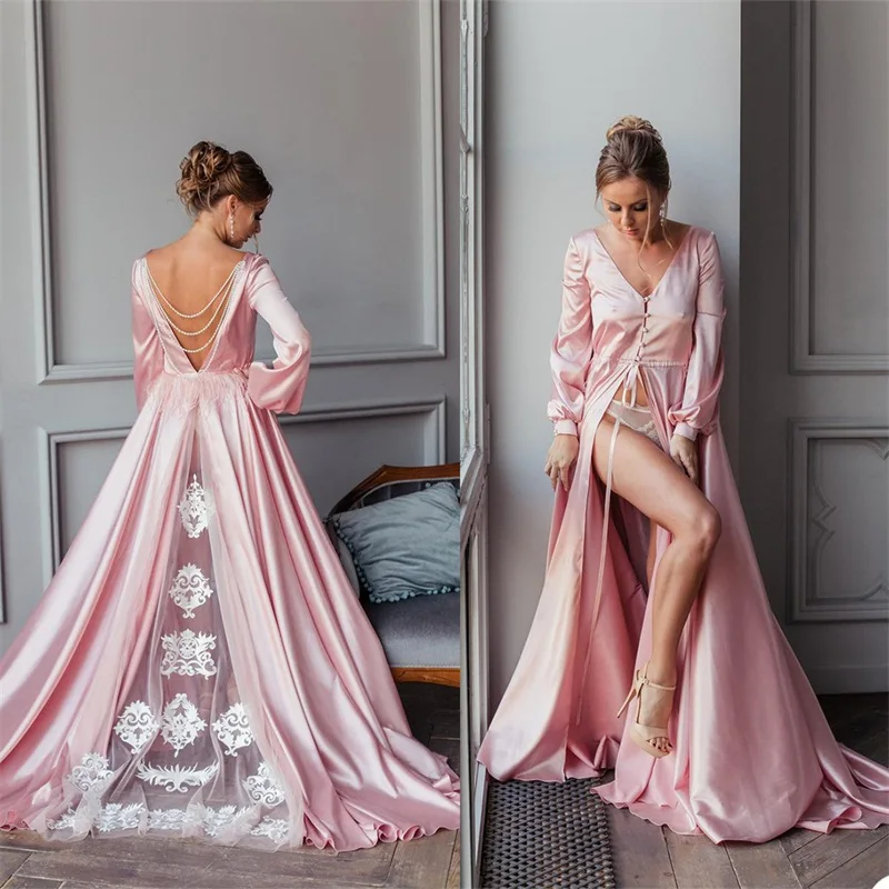 Silk Wedding Pajamas Beading Pearls Night gown Sleepwear Women Bathrobe Wedding Bridal Robe Customize Nightgown