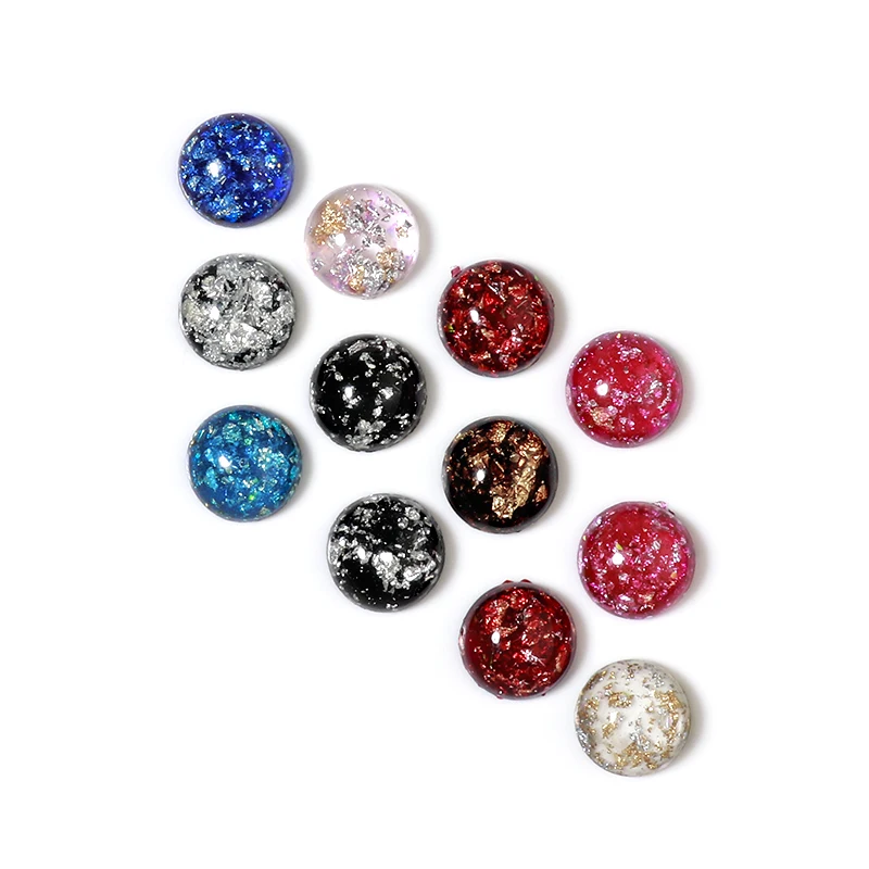 50pcs Resin 10/12mm Round Flatback Cabochon Spacers Inlay Colored Gold Foil Paper For DIY Jewelry Making Headwear Accessories