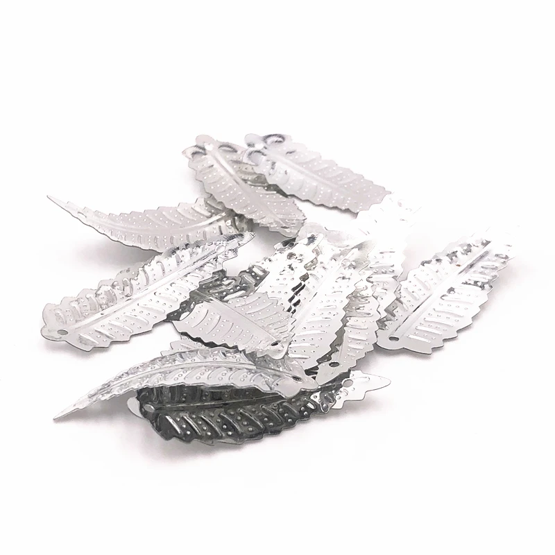 50pcs/Bag 18*47mm Silver Leaves Sequins 1 Hole Sewn Clothing Wedding Paillettes DIY Craft Lentejuelas Accessories Materials