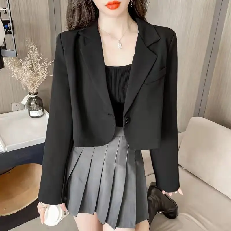 Blazers Women Cropped Solid Simple Single-button Classic All-match Teens Elegant Mujer Outwear Autumn Design Chic Ins Stylish